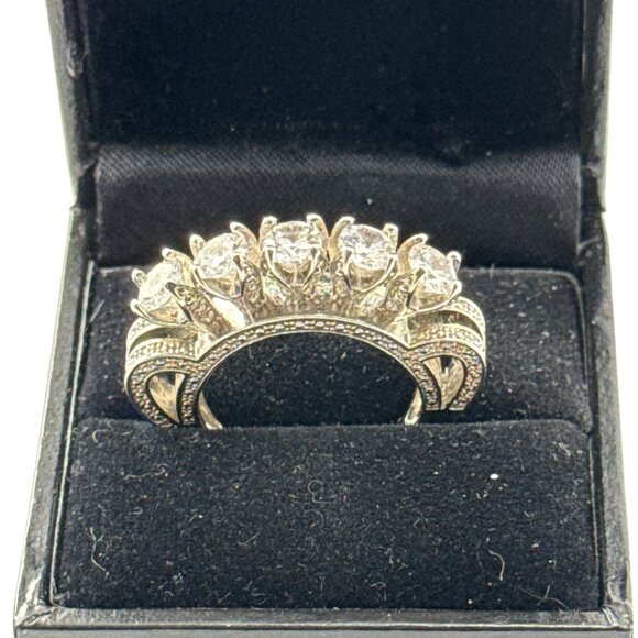 Vintage Style Sterling Silver Five Stone Cubic Zirconia Engagement Ring Size 7 - Picture 1 of 8